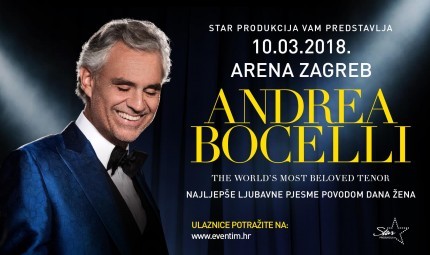 Koncert Andrea Bocelli u Areni, ostvarujete -10% popusta na smještaj ukoliko predočite ulaznice za event