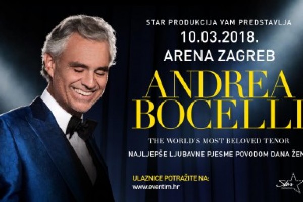 Koncert Andrea Bocelli u Areni, ostvarujete -10% popusta na smještaj ukoliko predočite ulaznice za event